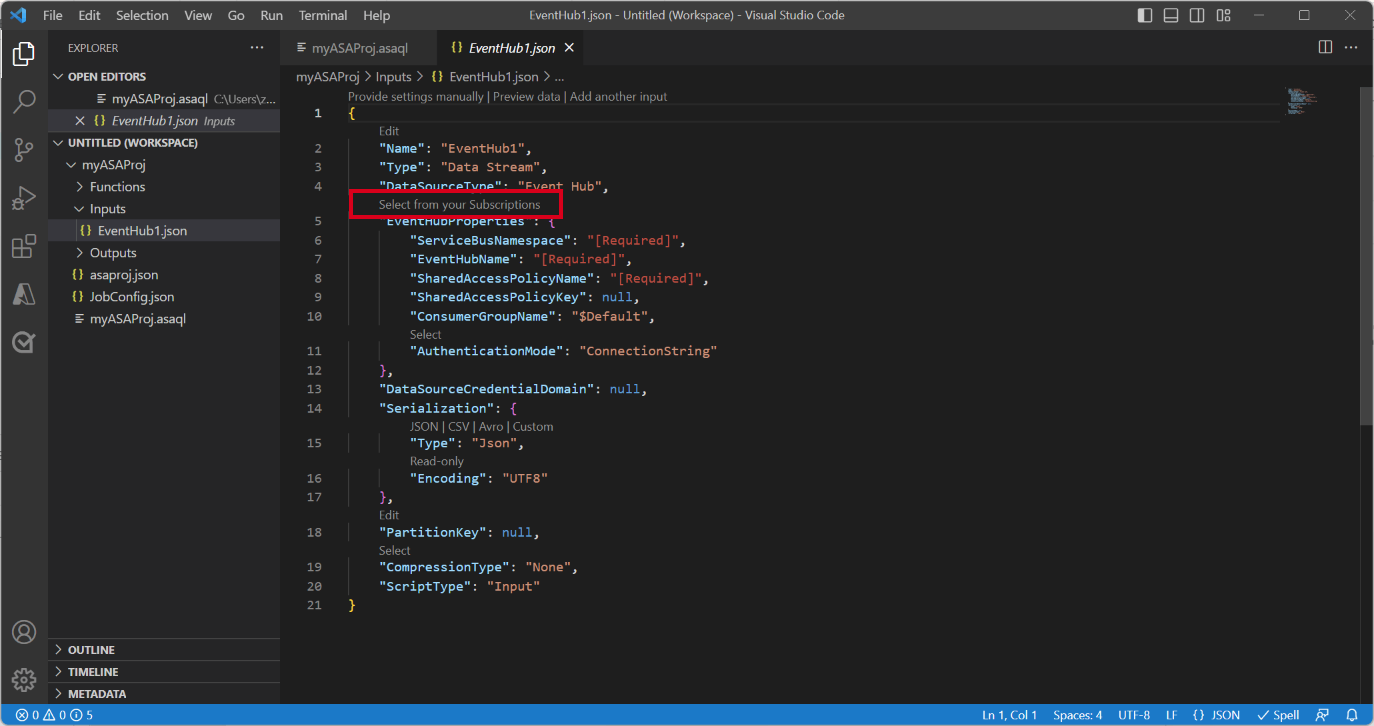 Configure input in Visual Studio Code