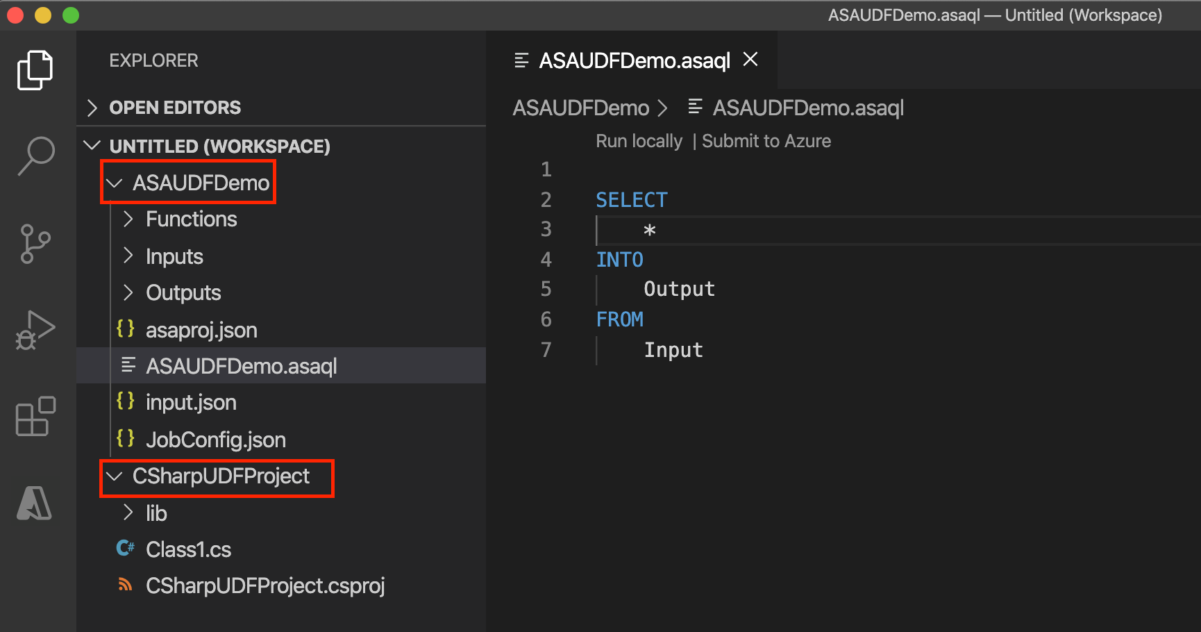 Projekt usługi Azure Stream Analytics w Visual Studio Code