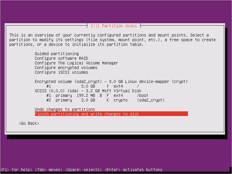 Instalacja systemu Ubuntu 16.04 — kończenie partycjonowania
