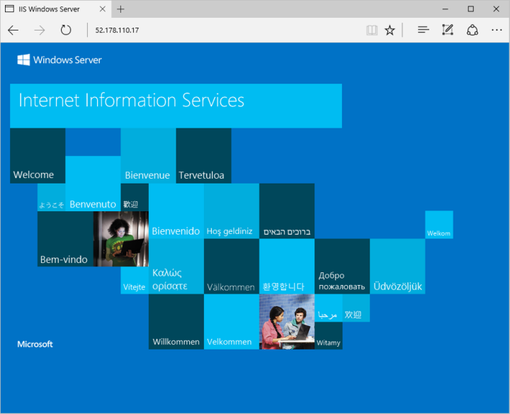 Zrzut ekranu przedstawiający domyślną witrynę usług IIS w przeglądarce