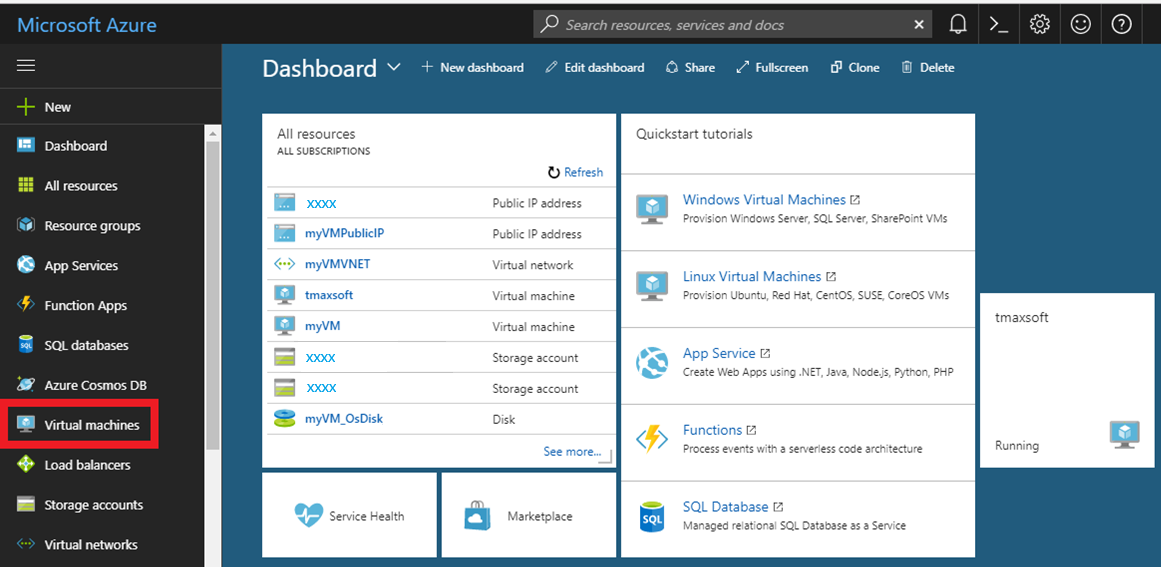 Lista zasobów w witrynie Azure Portal