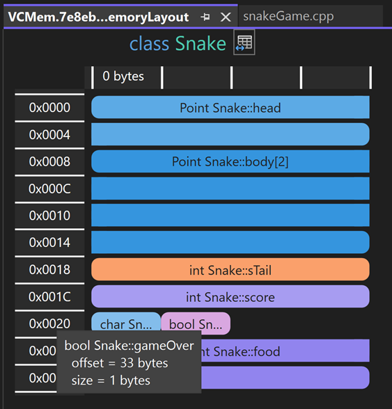 Screenshot of the memory layout window