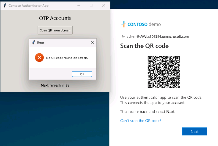 Kod QR jest widoczny, ale nie został znaleziony