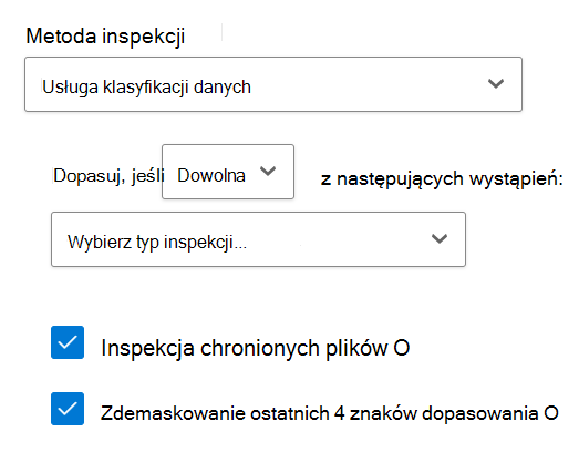Zrzut ekranu przedstawiający metodę inspekcji usługi klasyfikacji danych.