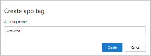 Zrzut ekranu przedstawiający okno dialogowe tworzenia niestandardowego tagu aplikacji w portalu Microsoft Defender.