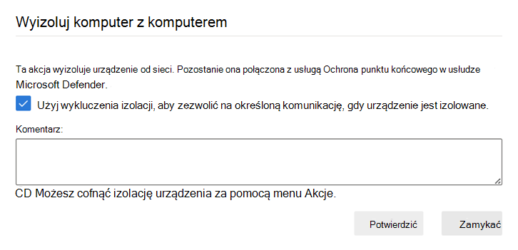 Zrzut ekranu przedstawiający sposób stosowania reguły wykluczenia do urządzenia.