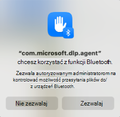Zrzut ekranu przedstawiający żądanie dostępu Bluetooth
