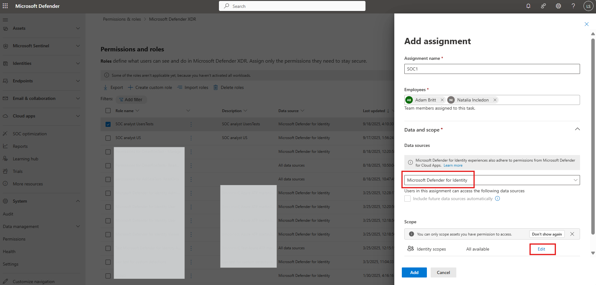 Zrzut ekranu przedstawiający sposób wybierania grupy użytkowników do przypisania w zakresie.