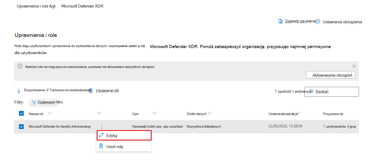 Zrzut ekranu przedstawiający sposób edytowania roli niestandardowej.
