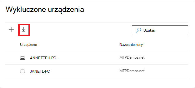 Zrzut ekranu przedstawiający sposób powrotu do wykluczania urządzeń.
