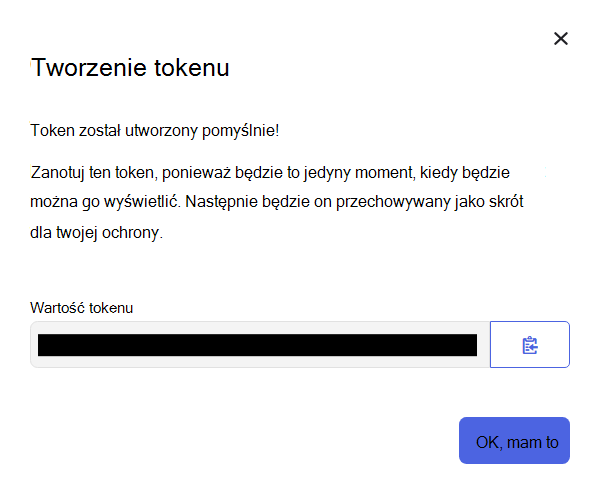 Zrzut ekranu przedstawiający komunikat o powodzeniu tworzenia tokenu okta.