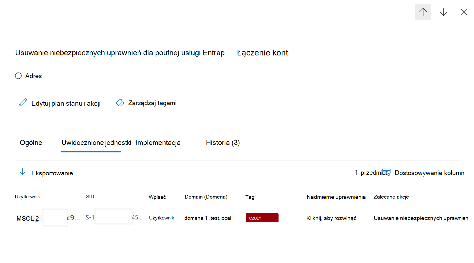Zrzut ekranu przedstawiający uwidocznione jednostki.
