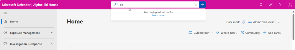 Zrzut ekranu przedstawiający pasek wyszukiwania w portalu usługi Microsoft Defender.