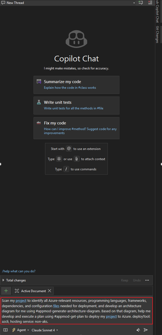 Screenshot pokazujący, jak uruchomić proces wdrażania w GitHub Copilot przy użyciu polecenia prompt.