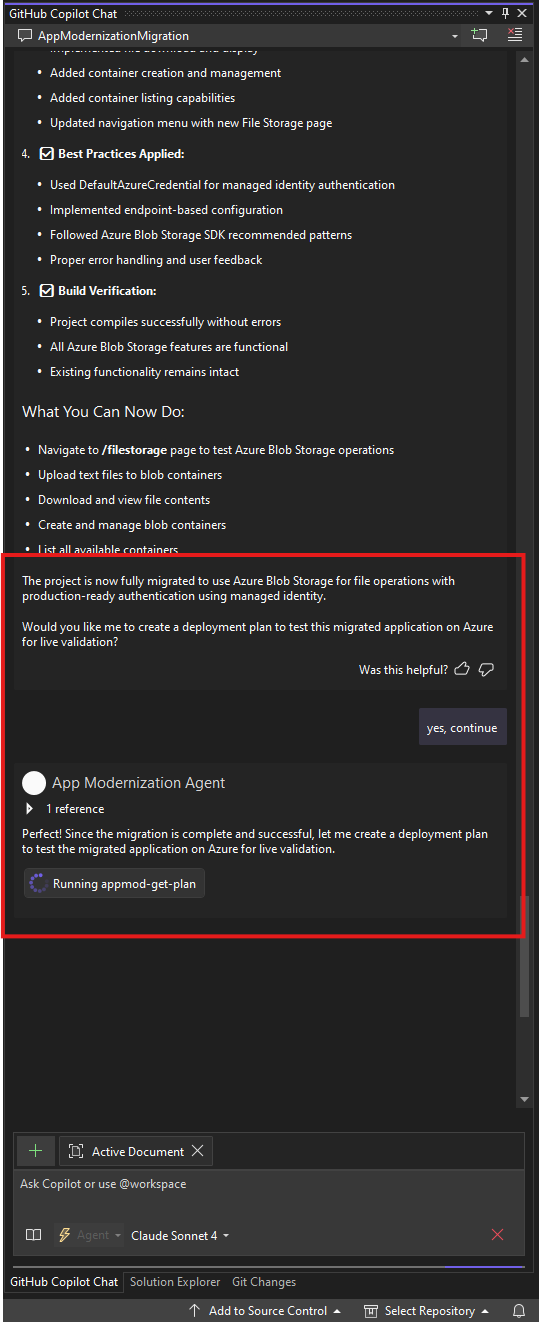 Screenshot przedstawiający sposób uruchamiania procesu wdrażania w GitHub Copilot.
