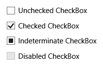 Kontrolki CheckBox w różnych stanach.