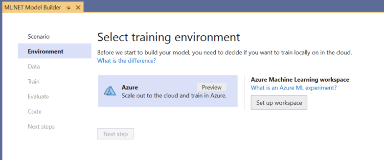 Wybór środowiska szkoleniowego platformy Azure