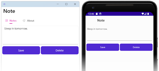Końcowy zrzut ekranu przedstawiający aplikację notatek, dodając notatkę.