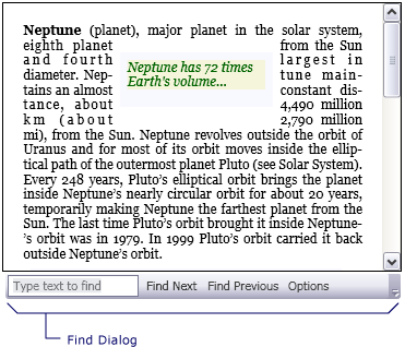 Zrzut ekranu: FlowDocumentScrollViewer find dialog