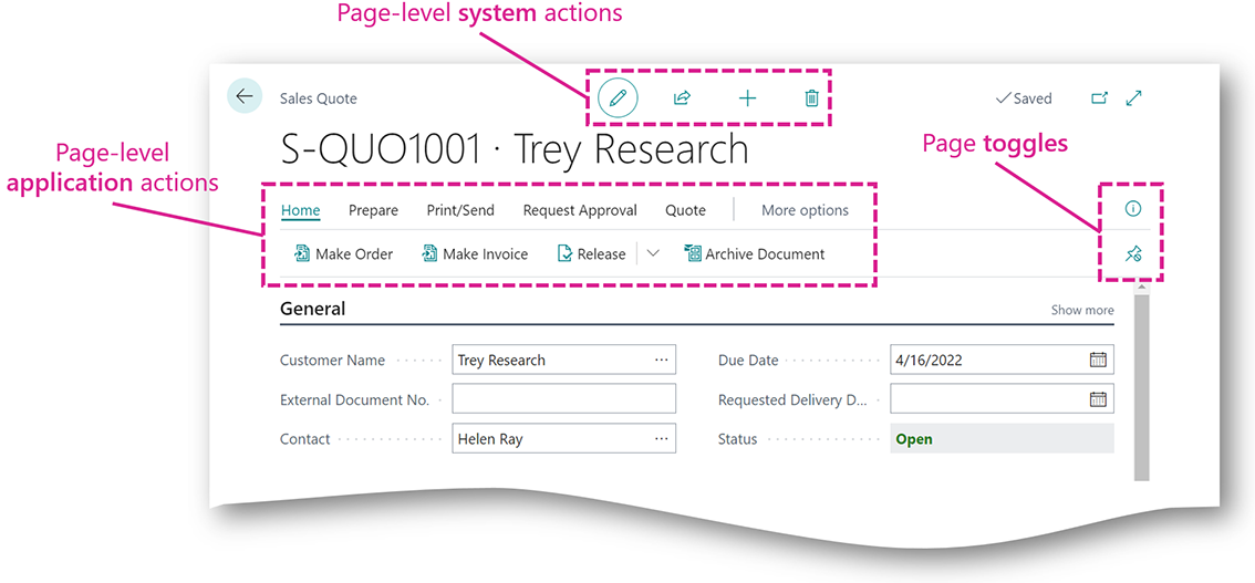 Page-level application and system actions.