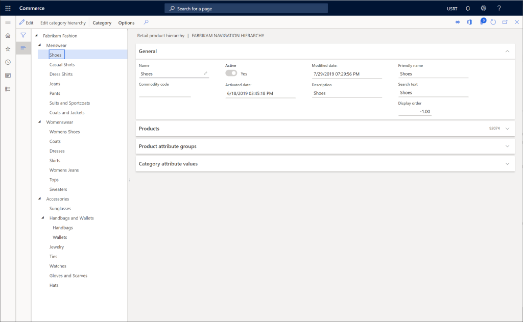 Zrzut ekranu przedstawiający przykładową ukończoną hierarchię nawigacji kanału.