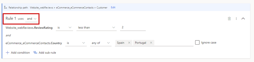 Reguła z dwoma warunkami AND.