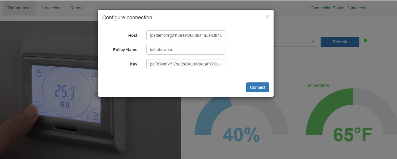 Zrzut ekranu przedstawiający okno „Konfiguruj połączenie” na platformie Azure.