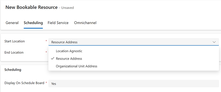 Screenshot of a configured bookable resource record in Dynamics 365 Field Service.