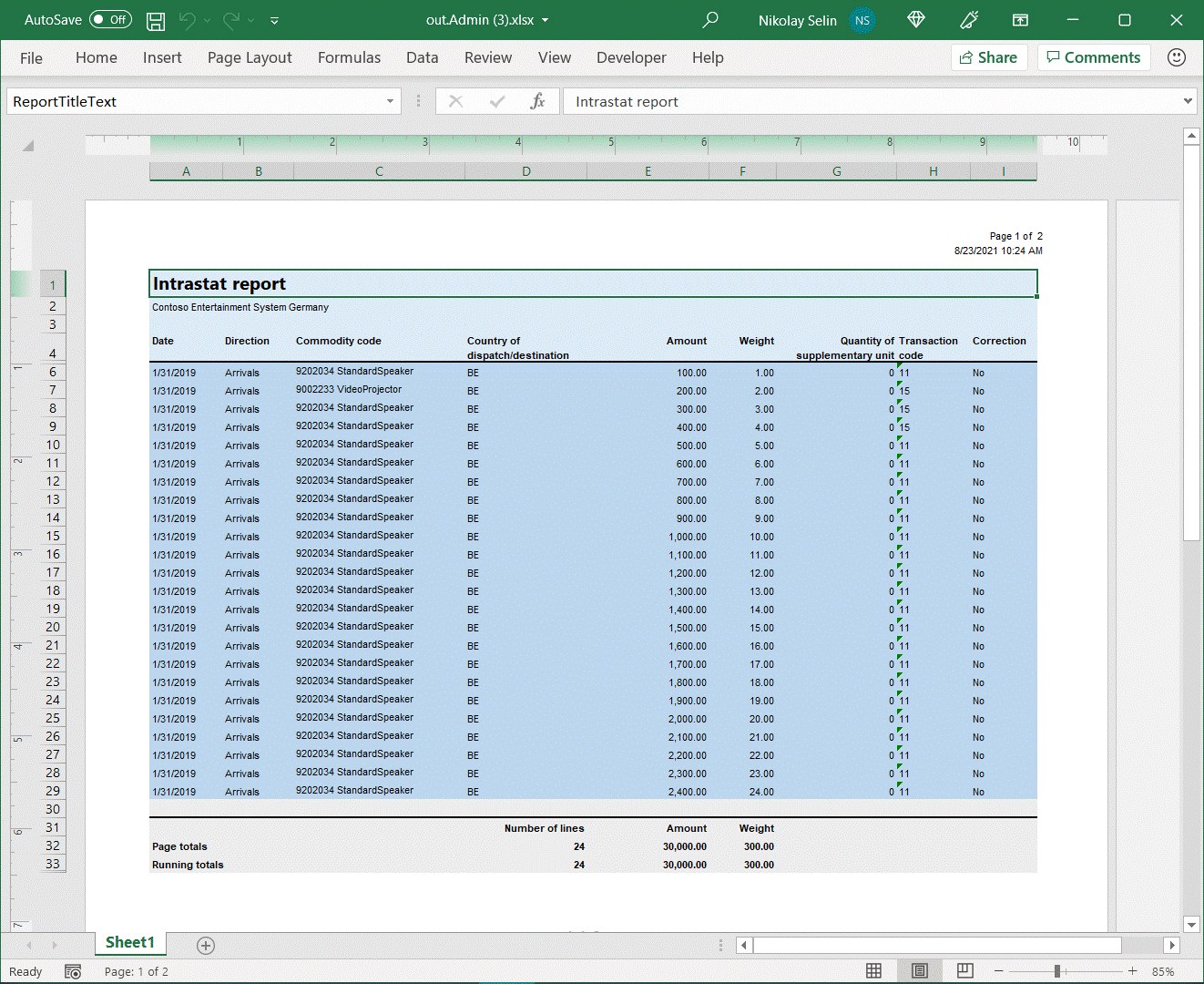 Wygenerowano dokument Excel w aplikacji na komputerze.