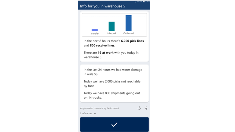Copilot-generated screen for warehouse workers provides context-relevant insights.