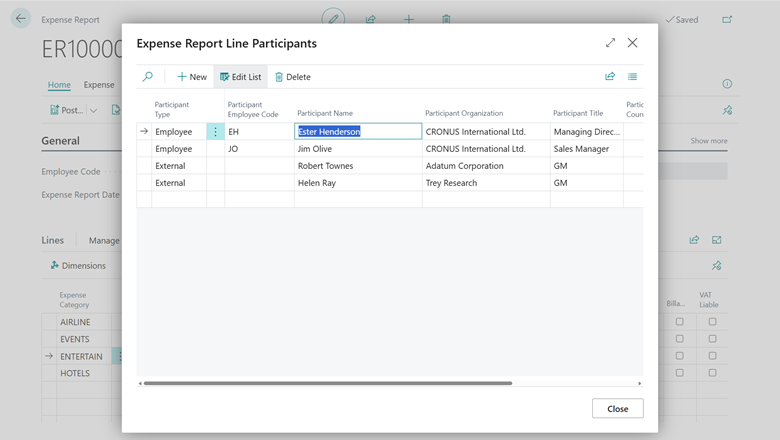 Added guests as participants to the Entertainment Event in the Expense Report
