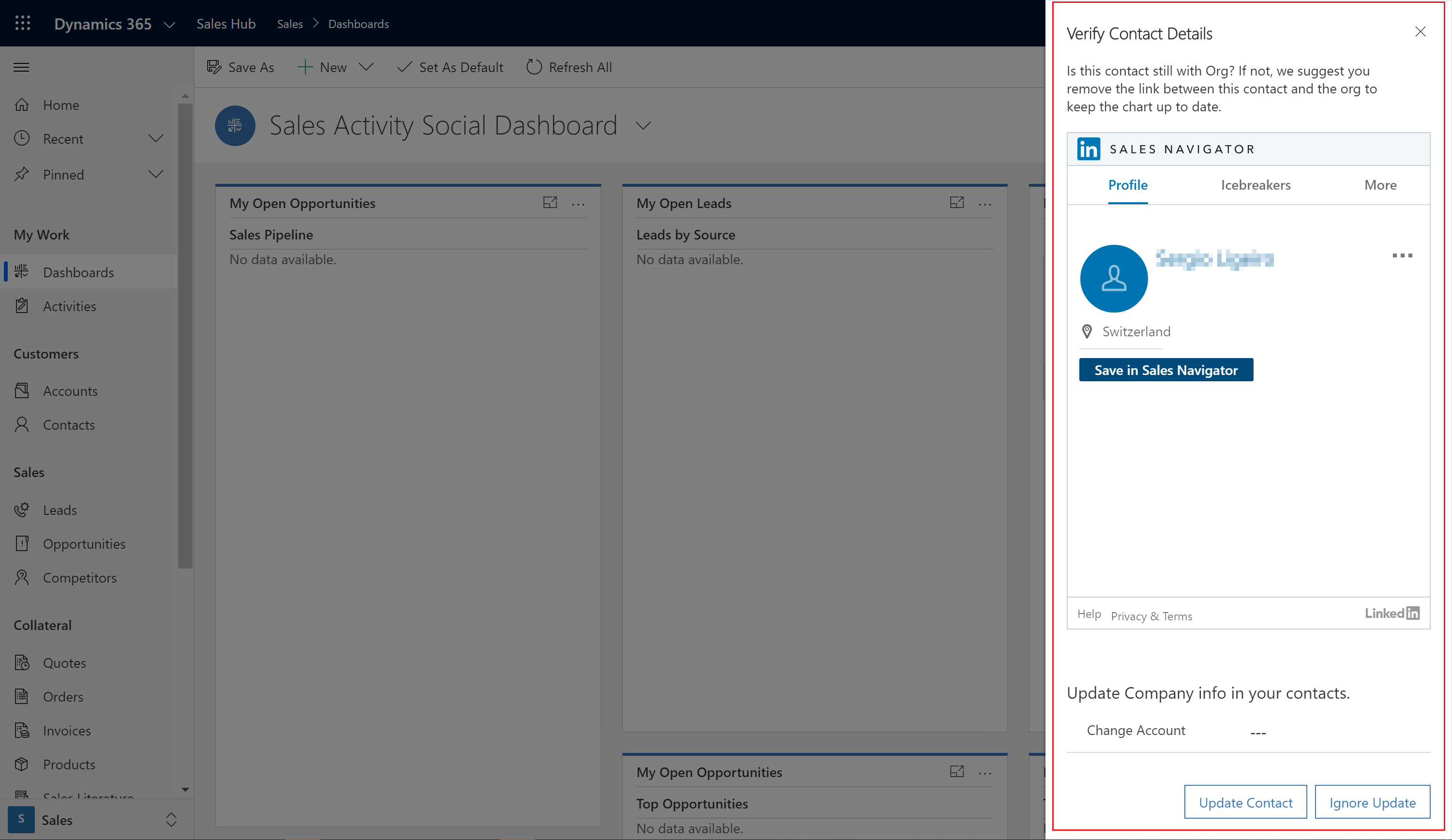 Zrzut ekranu przedstawiający okienko boczne w celu zweryfikowania danych kontaktowych.