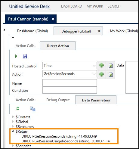 Unified Service Desk session timer values.