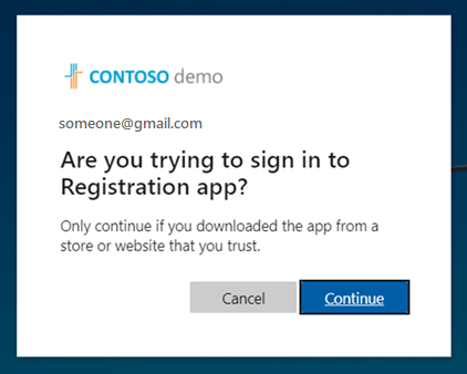 Zrzut ekranu przedstawiający ekran potwierdzenia aplikacji