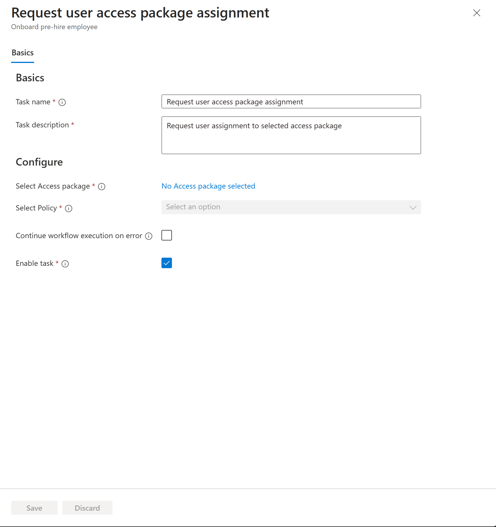 Zrzut ekranu przedstawiający zadanie przypisania pakietu dostępu użytkownika do żądania.