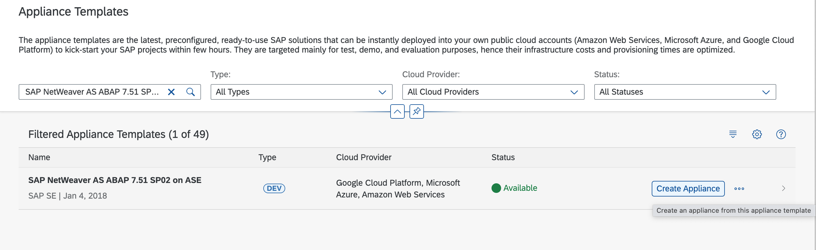 Zrzut ekranu przedstawiający szablony urządzeń SAP.