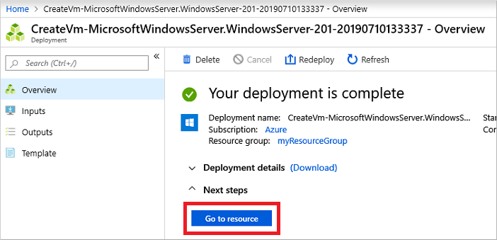 Po pomyślnym utworzeniu zasobu maszyny wirtualnej przejdź do zasobu maszyny wirtualnej