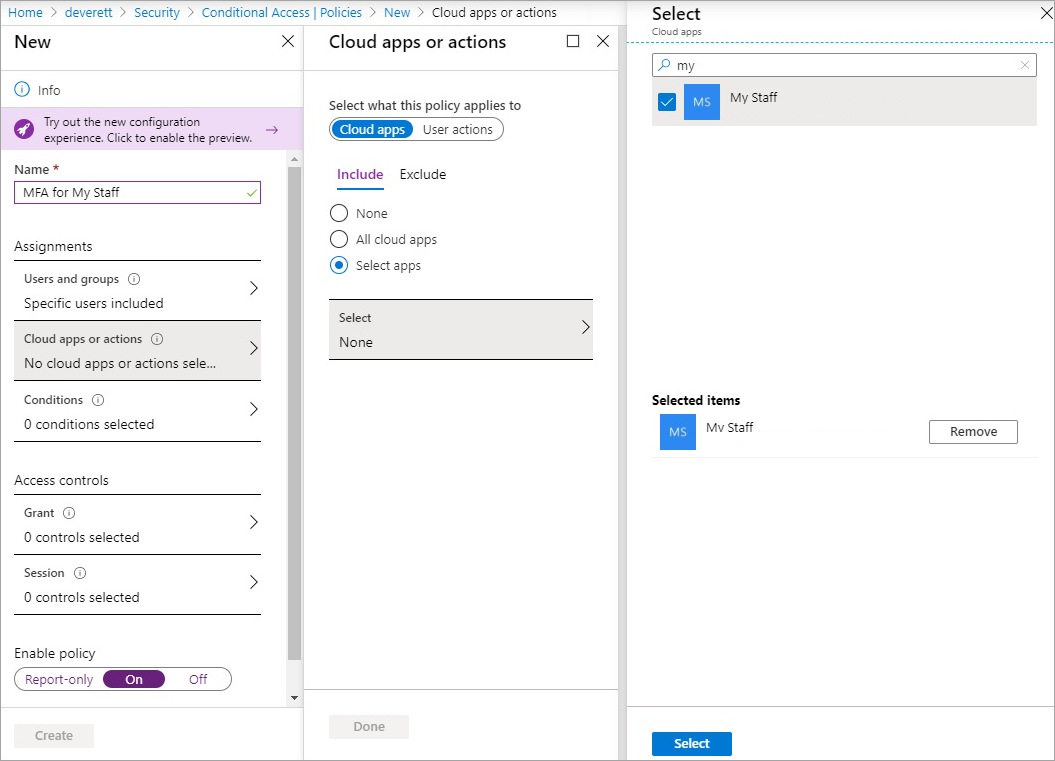 Create a Conditional Access policy for the My Staff app