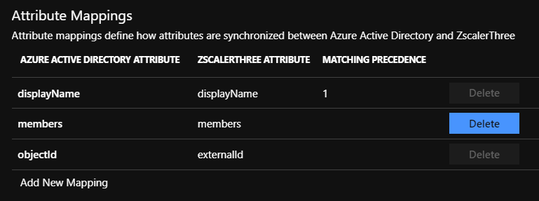 Screenshot of the Attribute Mappings section with three mappings displayed.