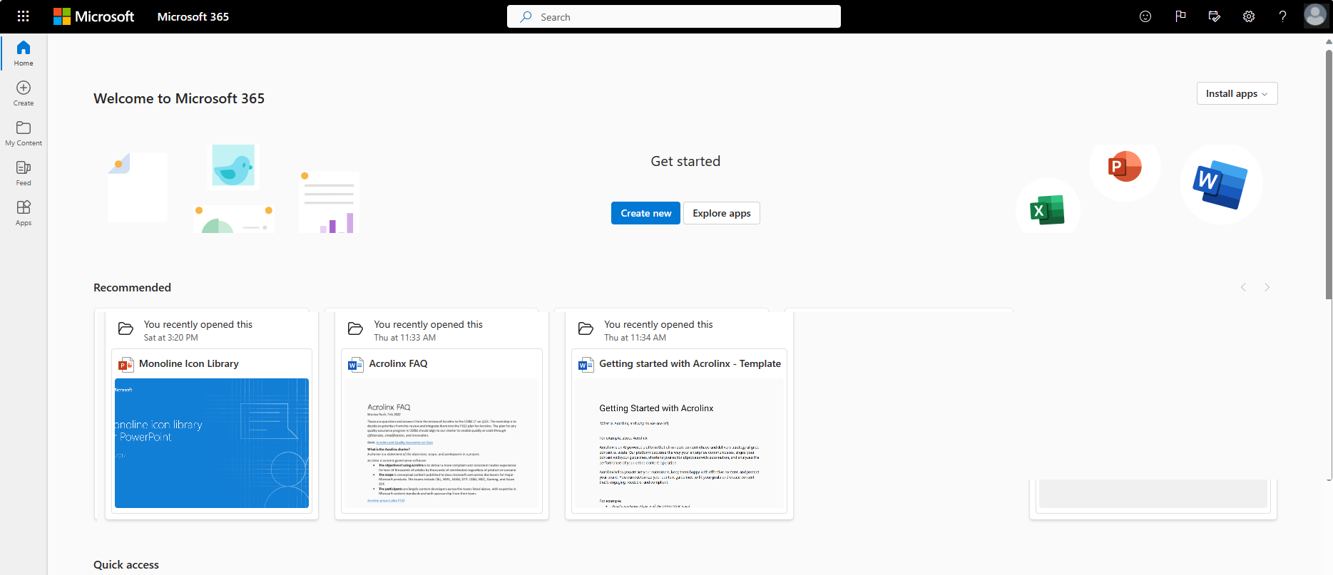 Zrzut ekranu przedstawiający stronę powitalną platformy Microsoft 365.