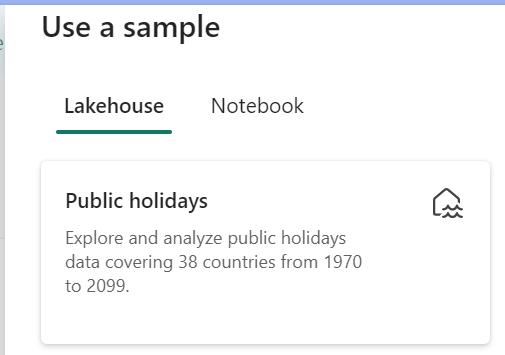 Zrzut ekranu przedstawiający wybieranie opcji przykładowej usługi Data Lakehouse.