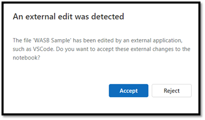 Zrzut ekranu przedstawiający okno dialogowe z powiadomieniem użytkowników portalu o wykryciu edycji zewnętrznej. Zawiera przycisk Akceptuj i Odrzuć.