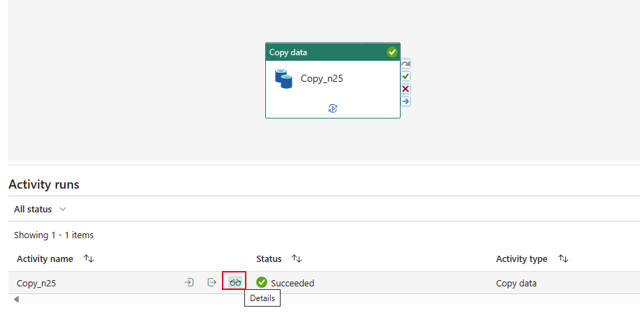 Screenshot showing the pipeline copy monitoring results provides breakdown detail of copy activity.