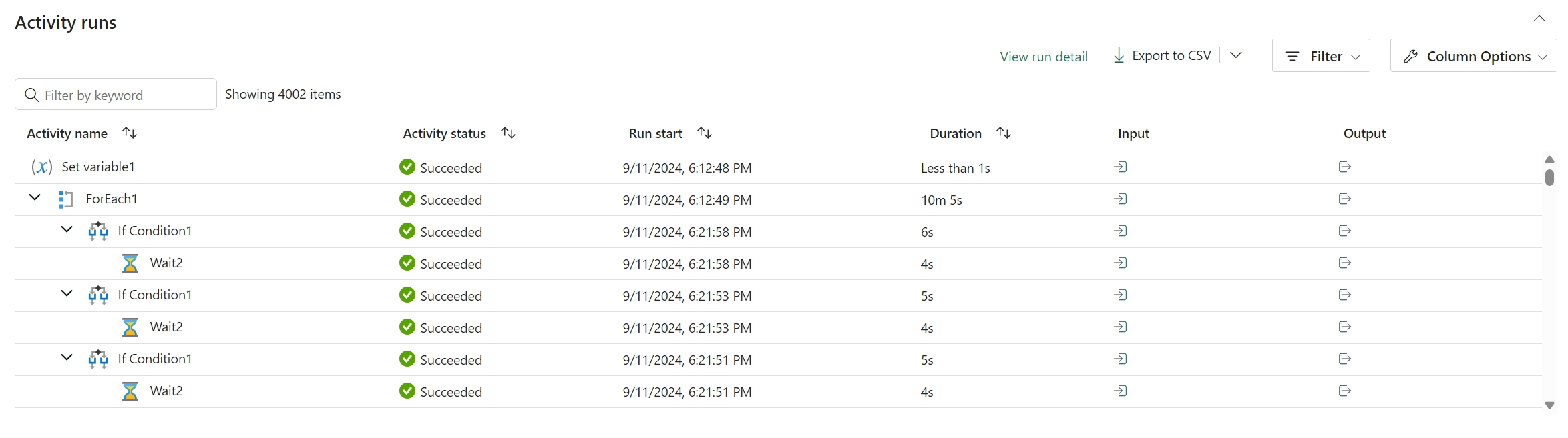 Zrzut ekranu wszystkich załadowanych szczegółów przebiegu aktywności.
