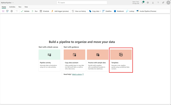 Zrzut ekranu przedstawiający okno edytora potoków z wyróżnionym przyciskiem Szablon.
