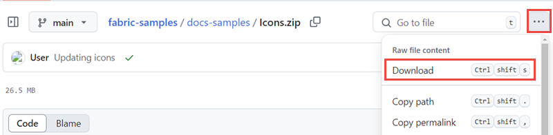 Zrzut ekranu przedstawiający sposób pobierania ikon z usługi GitHub.