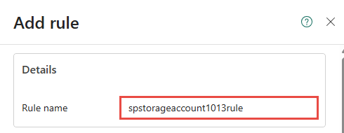 Zrzut ekranu przedstawiający okienko Dodawanie reguły z wypełnioną nazwą reguły.