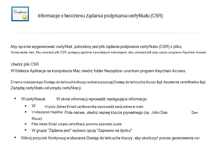 Przeczytaj instrukcje dotyczące tworzenia pliku CSR