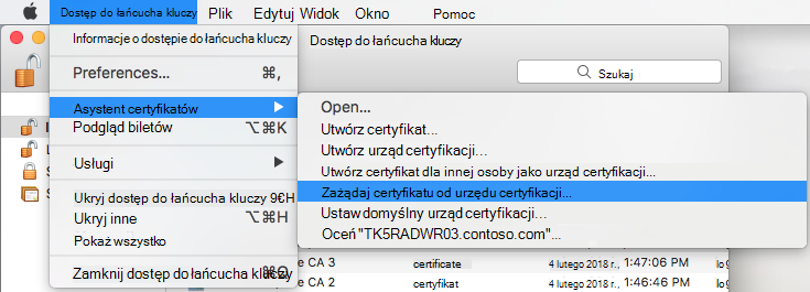 Żądanie certyfikatu od urzędu certyfikacji w programie Keychain Access