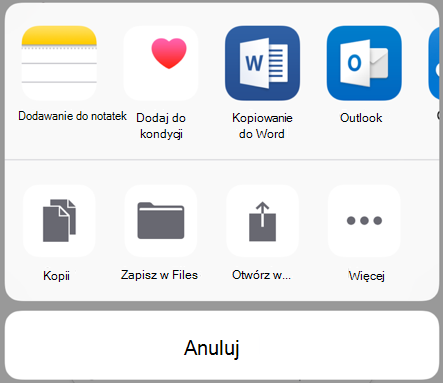Udostępnianie danych — stary interfejs użytkownika udostępniania systemu iOS